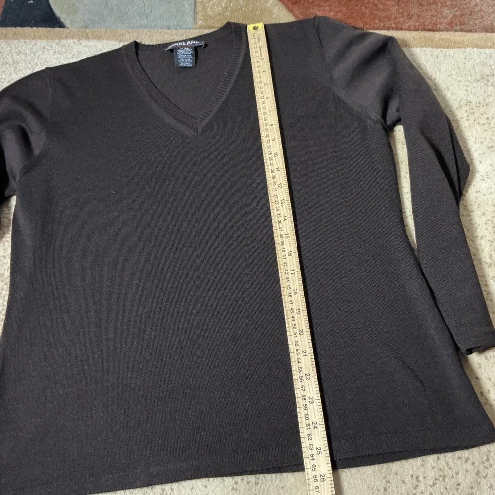 Kirkland Merino Wool V-Neck Sweater Mens XL Brown Italian Knit Classic Luxury